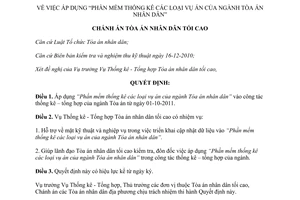 Quyết định 67/QĐ-TA Phần mềm thống kê loại vụ án ngành Tòa án