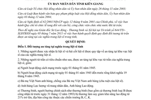 Quyết định 34/2011/QĐ-UBND tiêu chuẩn được an táng tại nghĩa trang liệt sĩ Kiên Giang