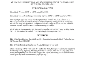 Quyết định 29/2011/QĐ-UBND chính sách đối với Trường Đại học Hà Tĩnh giai đoạn 2011 2015