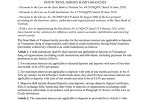 Circular No. 30/2011/TT-NHNN providing for the maximum interest rate applicable