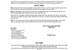 Quyết định 26/2011/QĐ-UBND thủ tục và trình tự giải quyết công việc