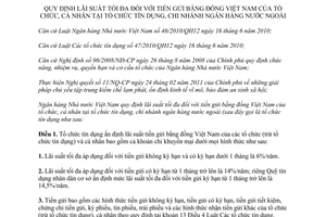 Thông tư 30/2011/TT-NHNN  lãi suất tối đa tiền gửi bằng đồng Việt Nam