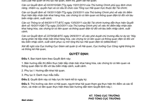 Quyết định 1870/QĐ-TCHQ dẫn thí điểm thực hiện tiếp nhận bản khai hàng hóa