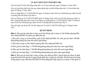 Quyết định 26/2011/QĐ-UBND  mức giá cho thuê nhà ở công vụ