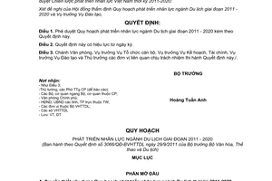 Quyết định 3066/QĐ-BVHTTDL 2011 Quy hoạch phát triển nhân lực ngành Du lịch 2011 2020