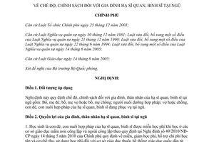 Nghị định 88/2011/NĐ-CP chế độ, chính sách gia đình hạ sĩ quan, binh sĩ