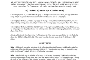 Quyết định 3054/QĐ-BKHCN phê duyệt mục tiêu, nội dung và dự kiến sản phẩm