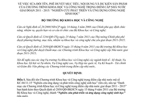 Quyết định 3056/QĐ-BKHCN  sửa đổi tên, phê duyệt mục tiêu, nội dung