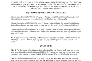 Quyết định 3060/QĐ-BKHCN Phê duyệt mục tiêu, nội dung và dự kiến sản phẩm