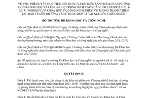 Quyết định 3059/QĐ-BKHCN phê duyệt mục tiêu, nội dung và dự kiến sản phẩm