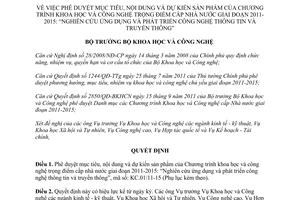 Quyết định 3053/QĐ-BKHCN phê duyệt mục tiêu, nội dung và dự kiến sản phẩm