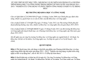 Quyết định 3055/QĐ-BKHCN phê duyệt mục tiêu, nội dung và dự kiến sản phẩm