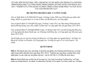 Quyết định 3057/QĐ-BKHCN phê duyệt mục tiêu, nội dung và dự kiến sản phẩm