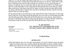 Công văn 04/BXD-GĐ hướng dẫn công bố thông tin tổ chức kiểm định, chứng nhận