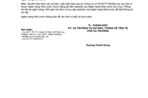 Công văn 7219/NHNN-DBTKTT quyền khai thác chỉ tiêu, mẫu biểu báo cáo