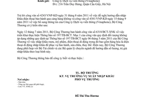 Công văn 8704/BCT-XNK thực hiện Thông báo 197/TB-BCT