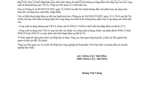 Công văn 4627/TCHQ-TXNK  phân loại máy biến điện cao thế sử dụng điện môi lỏng