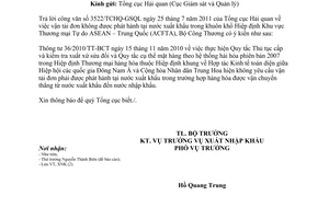 Công văn 8115/BCT-XNK vận tải đơn không được phát hành tại nước xuất khẩu