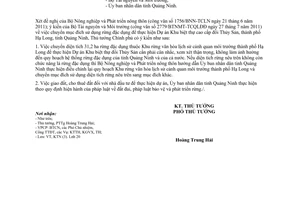 Công văn 1529/TTG-KTN chuyển mục đích sử dụng rừng đặc dụng để thực hiện Dự án