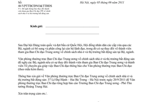 Công văn 46/VPTTBCĐNO&TTBĐS đề nghị thông báo thay đổi thành viên tham gia