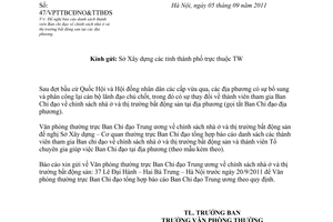 Công văn 47/VPTTBCĐNO&TTBĐS đề nghị báo cáo danh sách thành viên Ban chỉ đạo
