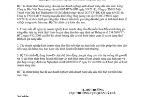 Công văn 12163/BTC-QLG điều hành kinh doanh xăng dầu