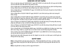 Quyết định 233/QĐ-SXD năm 2011 Đơn giá xây dựng công trình Phần lắp đặt Sở Xây dựng Cà Mau