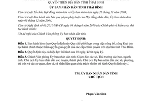Quyết định 14/2011/QĐ-UBND phối hợp công bố công khai TTHC  Thái Bình