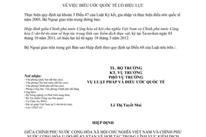 Thông báo hiệu lực Hiệp định hợp tác trong lĩnh vực kiểm dịch thực vật