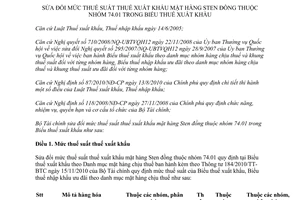 Thông tư 135/2011/TT-BTC sửa đổi mức thuế suất thuế xuất khẩu mặt hàng Sten đồng