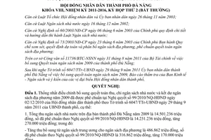 Nghị quyết 12/2011/NQ-HĐND điều chỉnh quyết toán thu chi ngân sách nhà nước Đà Nẵng