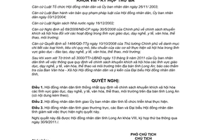 Nghị quyết 27/2011/NQ-HĐND xã hội hóa giáo dục dạy nghề y tế văn hóa thể thao môi trường Long An