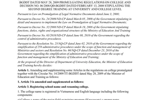 Circular No. 43/2011/TT-BGDDT amending and supplementing some articles