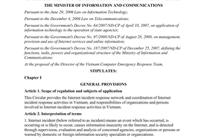 Circular No. 27/2011/TT-BTTTT on coordination of internet incident response