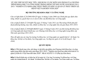 Quyết định 3086/QĐ-BKHCN phê duyệt mục tiêu, nội dung và dự kiến sản phẩm