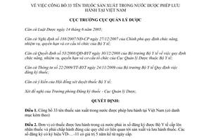 Quyết định 382/QĐ-QLD năm 2011 công bố 33 tên thuốc sản xuất trong nước