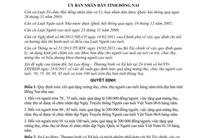 Quyết định 61/2011/QĐ-UBND mức quà tặng mừng thọ người cao tuổi Đồng Nai