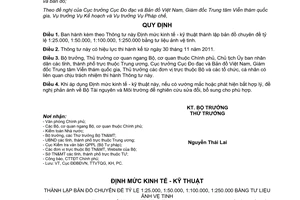 Thông tư 37/2011/TT-BTNMT Định mức kính tế - kỹ thuật thành lập bản đồ