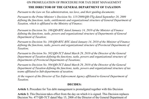 Decision No. 1395/QĐ-TCT dated 2011 on promulgation of procedure for tax debt management