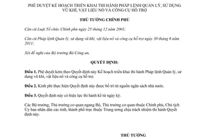 Quyết định 1785/QĐ-TTg thi hành Pháp lệnh Quản lý, sử dụng vũ khí