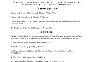 Quyết định 55/2011/QĐ-TTg danh mục doanh nghiệp cung cấp dịch vụ viễn thông c