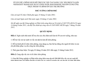 Quyết định 1791/QĐ-TTg  cơ chế, chính sách hỗ trợ vắc xin tai xanh