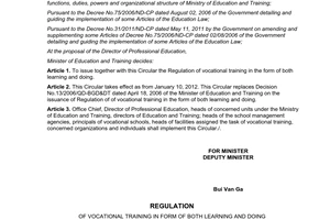 Circular No. 46/2011/TT-BGDDT promulgating regulation of vocational training