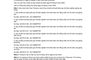 Thông tư 67/2011/TT-BNNPTNT Quy chuẩn kỹ thuật Quốc gia khảo nghiệm giống cây