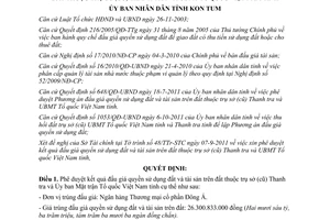Quyết định 1109/QĐ-UBND 2011 kết quả đấu giá quyền sử dụng đất tài sản trên đất Kon Tum