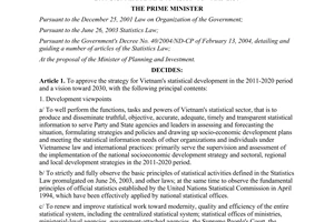 Decision No. 1803/QD-TTg approving the strategy for Vietnam's statistical