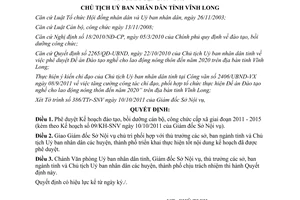 Quyết định 1956/QĐ-UBND năm 2011 đào tạo bồi dưỡng cán bộ công chức cấp xã 2011 2015 Vĩnh Long