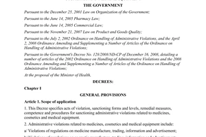 Decree No. 93/2011/ND-CP on sanctioning of administrative violations related