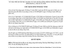 Quyết định 1270/QĐ-UBND dự án đầu tư xây dựng trường Tiểu học Đình Bảng 2 Từ Sơn Bắc Ninh 2011