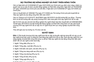 Quyết định 1549/QĐ-BNN-TCCB năm 2011 dạy nghề trình độ sơ cấp nghề